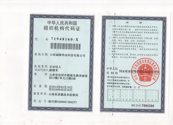 机构信用代码证